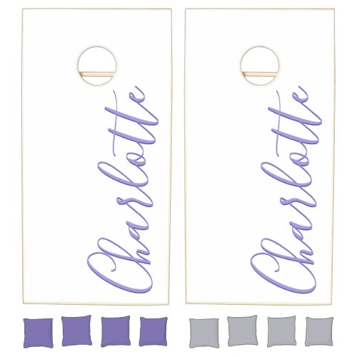 Personalized Modern Simple Purple Script  Cornhole Set