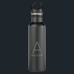 Personalized Modern Simple Subtle Black Monogram Stainless Steel Water Bottle<br><div class="desc">Subtly Personalized Name and Initial Letter Stainless Steel Water Bottle with a Custom Monogram in a trendy modern and minimal classic sans serif font for a simple but sophisticated and masculine look. Shown in gray on a matte black water bottle, the text colors and fonts can be changed, and several...</div>