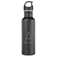 Personalized Modern Simple Subtle Black Monogram Stainless Steel Water Bottle at Zazzle
