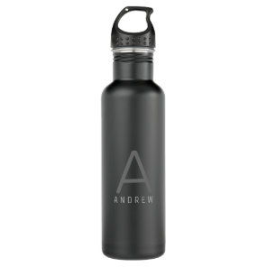 Personalized Modern Simple Subtle Black Monogram Stainless Steel Water Bottle