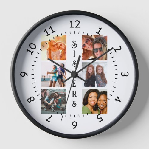 Personalized Modern Sisters 6 Photo Collage  Clock
