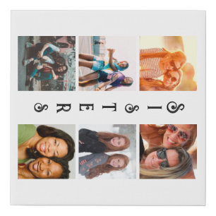 Personalized Modern Sisters 6 Photo Collage Faux Canvas Print