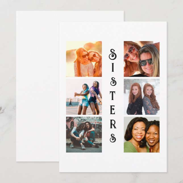 Personalized Modern Sisters 6 Photo Collage Holiday Card (Front/Back)