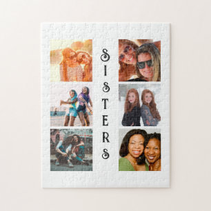 Personalized Modern Sisters 6 Photo Collage Jigsaw Puzzle