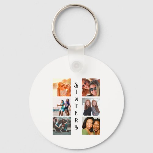 Personalized Modern Sisters 6 Photo Collage Keychain
