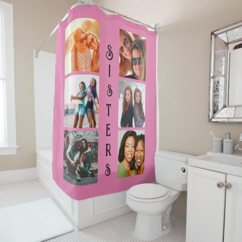 Personalized Modern Sisters 6 Photo Collage Shower Curtain