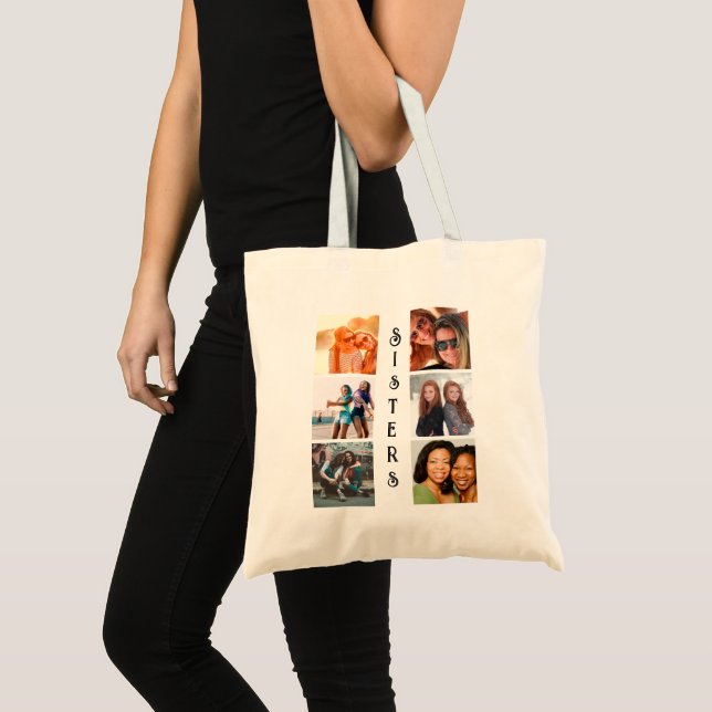 Personalized Modern Sisters 6 Photo Collage Tote Bag (Front (Product))