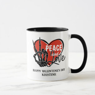 Personalized Modern Skeleton Hand Peace and Love Mug