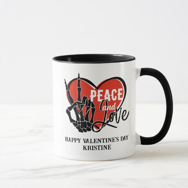 Personalized Modern Skeleton Hand Peace and Love  Mug (Right)
