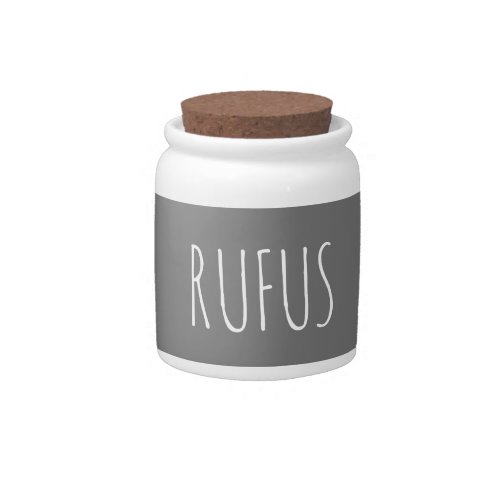 Personalized Modern Skinny Font Grey Dog Treat Jar