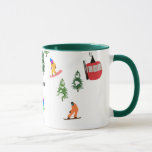 Personalized Modern Snowboarder Snowboarding  Mug<br><div class="desc">Cool whimsical illustration art of colorful snowboarders,  snowboarding downhill in mountains among pine,  spruce,  fir trees on fresh snow powder. Snowboard and xmas outdoor sport in a winter forest. Snowboarder gifts. Snowboarding Christmas decor.</div>