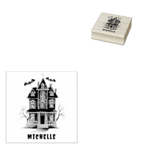 Personalized Modern Spooky vintage Haunted house Rubber Stamp