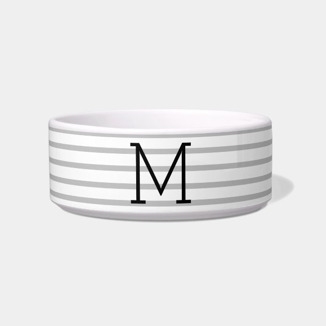 Personalized Modern Stripe Custom Initial Pet Bowl (Front)