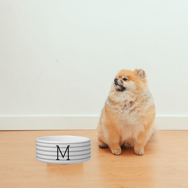 Personalized Modern Stripe Custom Initial Pet Bowl (Creator Uploaded)