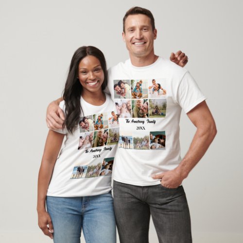 Personalized Modern Stylish Family 9 Photo Collage T_Shirt