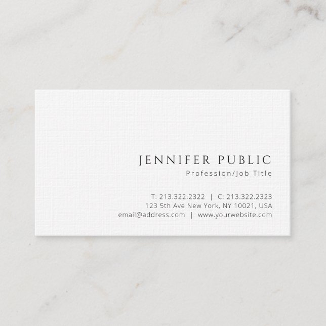Personalized Modern Stylish Luxe Premium Linen Business Card (Front)
