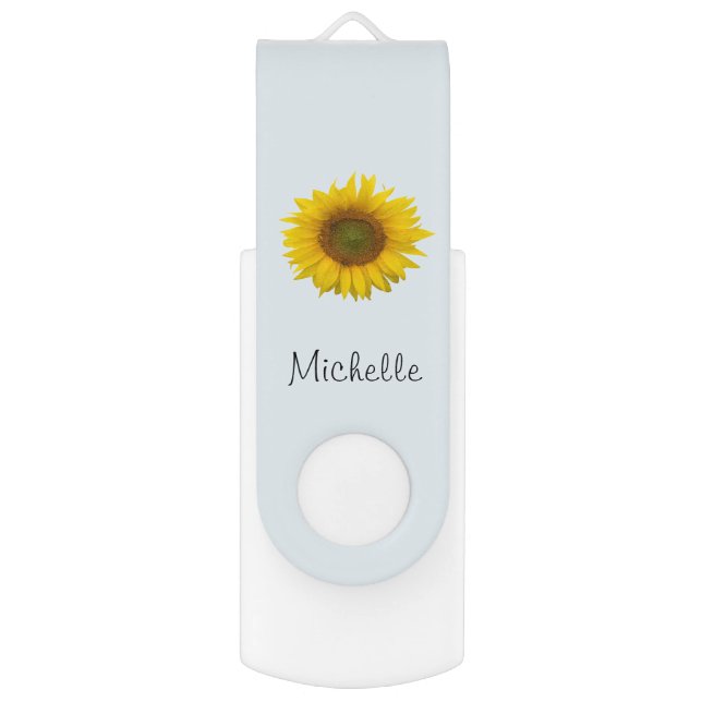 Personalized Modern Sunflower Blue  Flash Drive (Front Vertical)