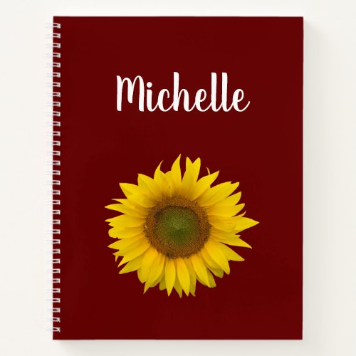 Personalized Modern Sunflower Cute Red Notebook