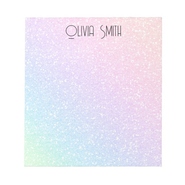 Personalized Modern Sweet Rainbow Glitter Notepad (Front)