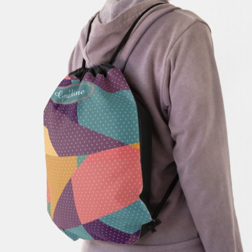 Personalized Modern tangram and dots pattern Drawstring Bag