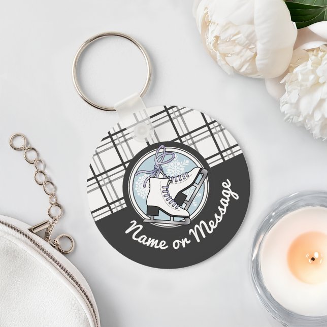 Personalized Modern Tartan Ice Skate Keychain (Creator Uploaded)