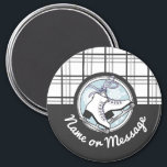 Personalized Modern Tartan Ice Skate Magnet<br><div class="desc">The design features a pair of ice skates over a snowflake crest and an off-white tartan pattern background. This elegant winter sports design serves as a cute modern and unique magnet with personalized text.</div>