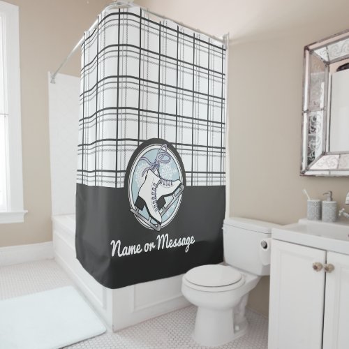 Personalized Modern Tartan Ice Skate Shower Curtain