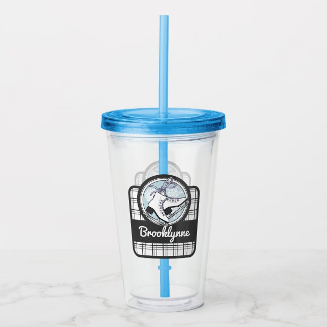 Personalized Modern Tartan Ice Skating Acrylic Tumbler (Front)