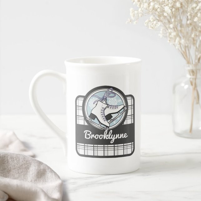 Personalized Modern Tartan Ice Skating Bone China Mug (Creator Uploaded)