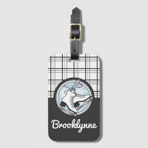 Personalized Modern Tartan Ice Skating Luggage Tag