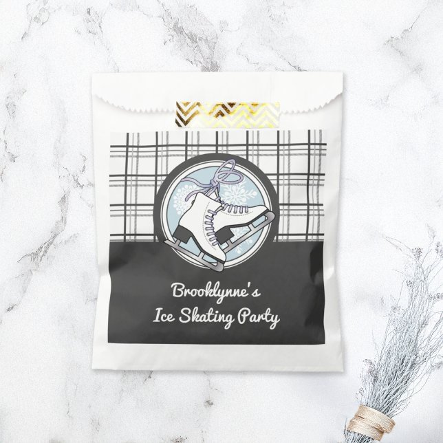 Personalized Modern Tartan Ice Skating Party Favor Bag (Creator Uploaded)