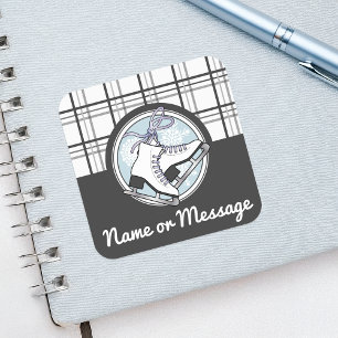 Personalized Modern Tartan Ice Skating Square Sticker