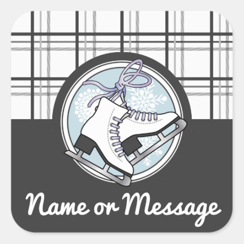 Personalized Modern Tartan Ice Skating Square Sticker