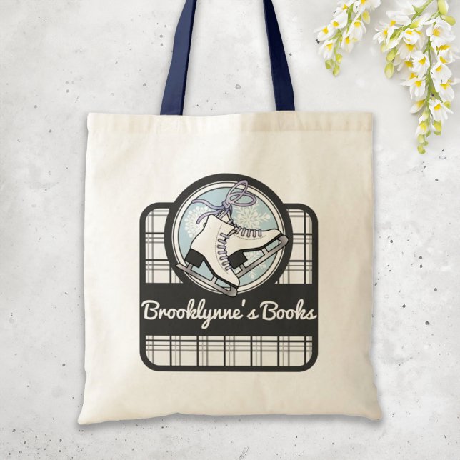 Personalized Modern Tartan Ice Skating Tote Bag (Creator Uploaded)