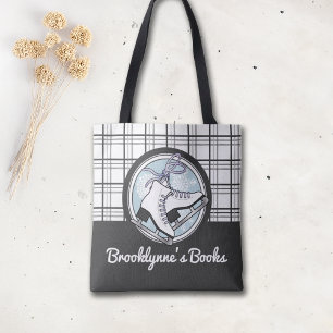 Personalized Modern Tartan Ice Skating Tote Bag