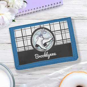 Personalized Modern Tartan Ice Skating Tri-fold Wallet