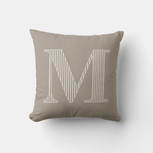 Personalized Modern Taupe Striped Monogram Initial Throw Pillow