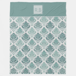Personalized Modern Teal Nordic Damask Fleece Blanket