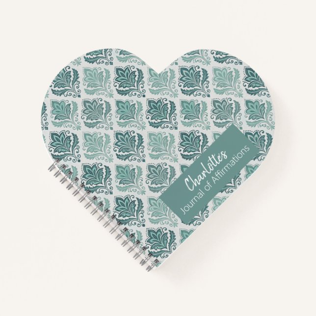 Personalized Modern Teal Nordic Damask Notebook (Front)