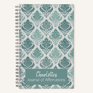 Personalized Modern Teal Nordic Damask Notebook