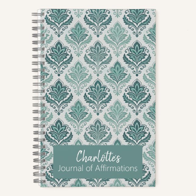 Personalized Modern Teal Nordic Damask Notebook (Front)