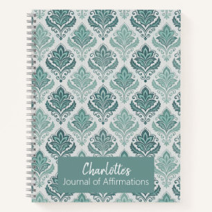 Personalized Modern Teal Nordic Damask Notebook