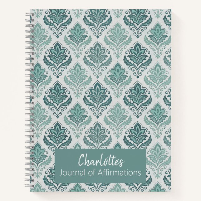 Personalized Modern Teal Nordic Damask Notebook (Front)