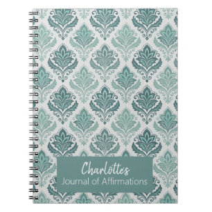 Personalized Modern Teal Nordic Damask Notebook
