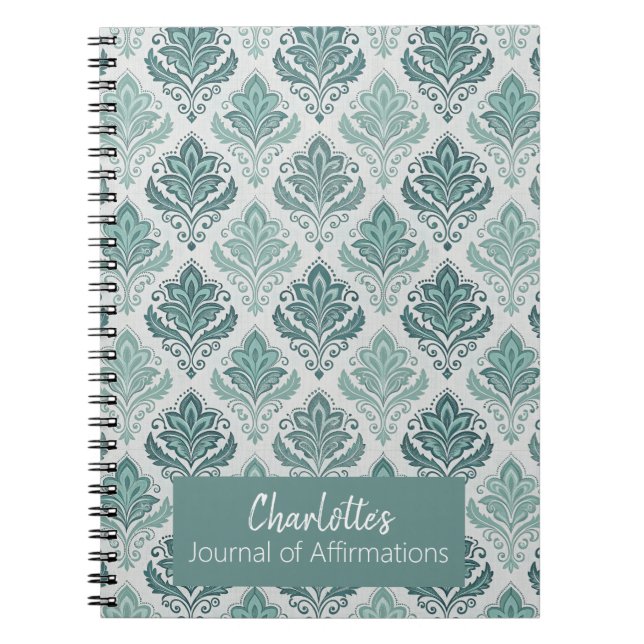 Personalized Modern Teal Nordic Damask Notebook (Front)