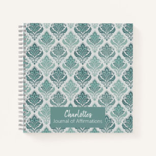 Personalized Modern Teal Nordic Damask Notebook