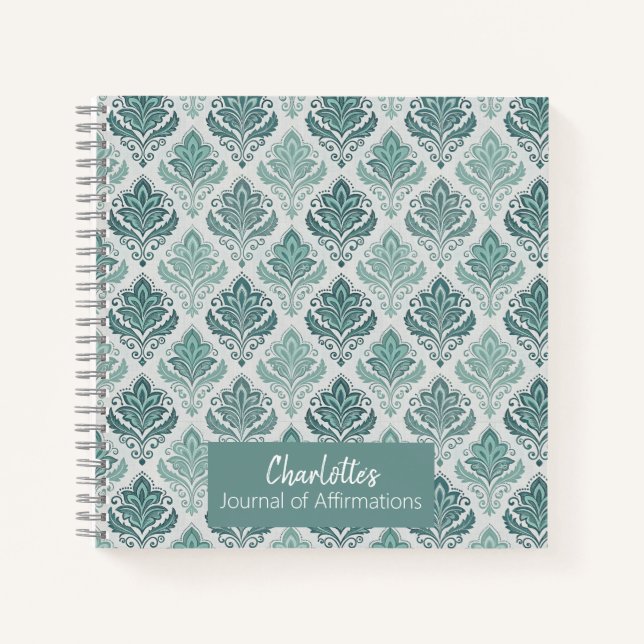 Personalized Modern Teal Nordic Damask Notebook (Front)