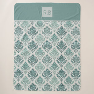 Personalized Modern Teal Nordic Damask Sherpa Blanket