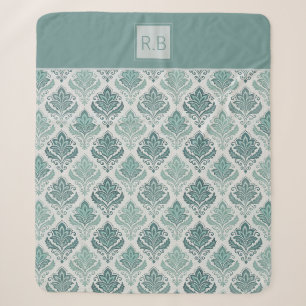 Personalized Modern Teal Nordic Damask Sherpa Blanket