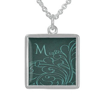 Personalized Modern Teal Swirl Sterling Silver Necklace by LouiseBDesigns at Zazzle
